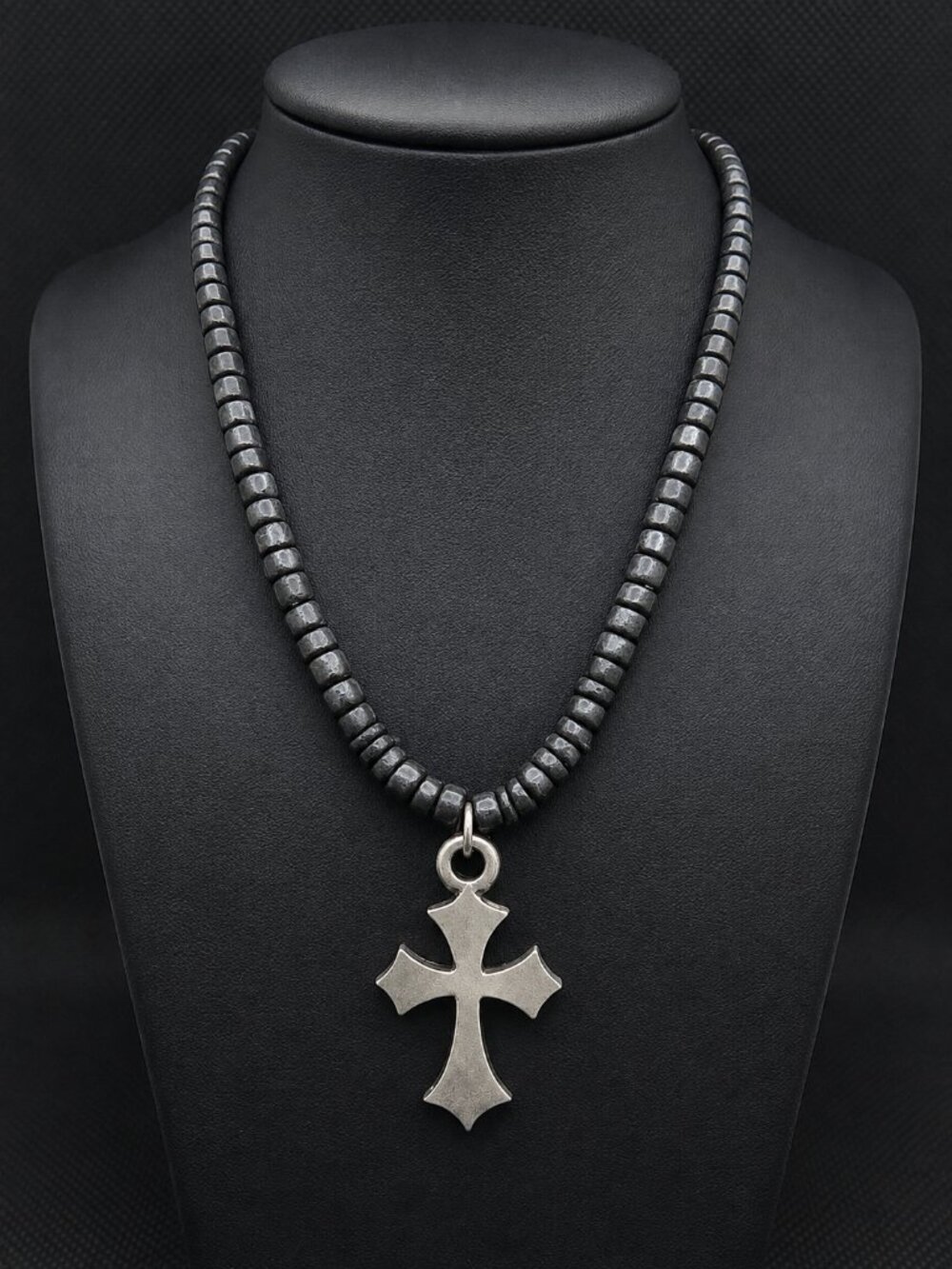 BSD Bob Siemon Silver Color Gothic Cross and Black Necklace 19 inches